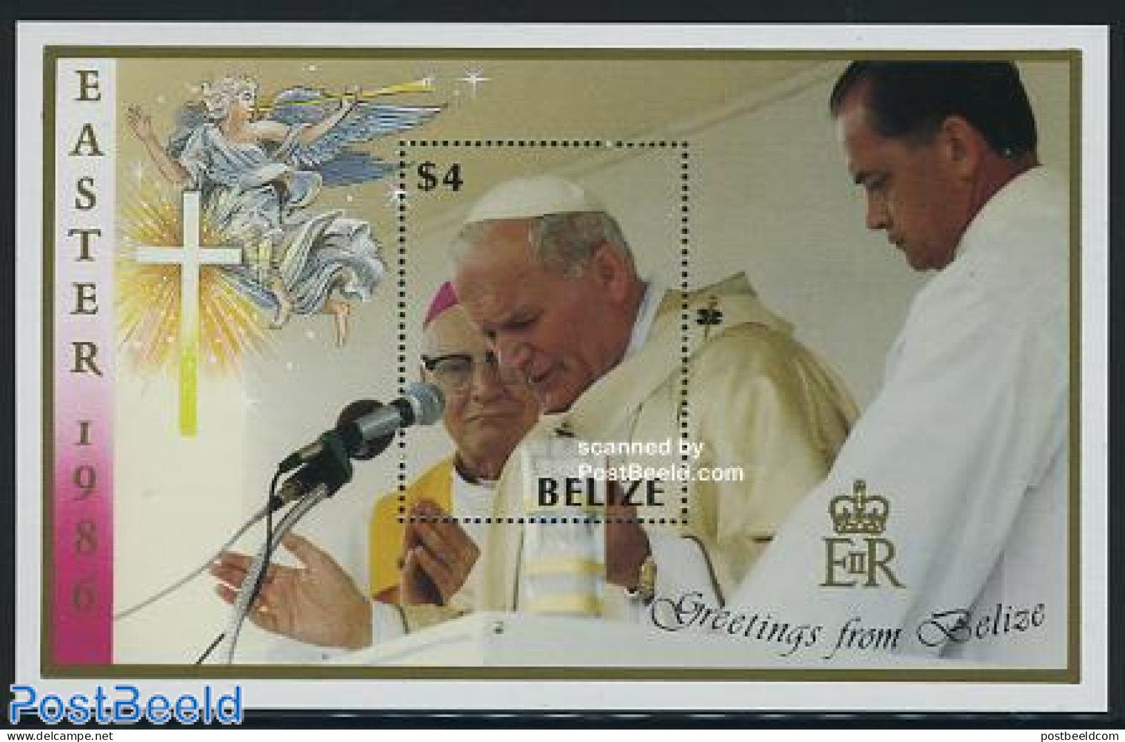 Belize/British Honduras 1986 Easter/popes S/s, Mint NH, Religion - Pope - Religion - Pausen