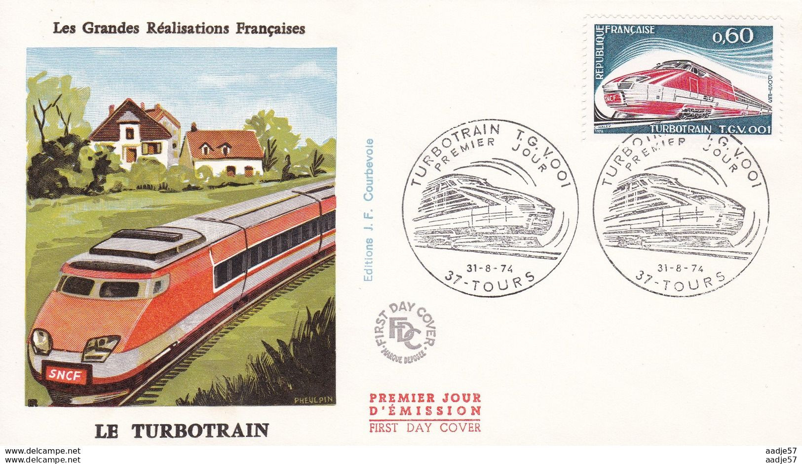 Frankreich France FDC 31.08.1974 Turbotrain TGV001 - Trenes