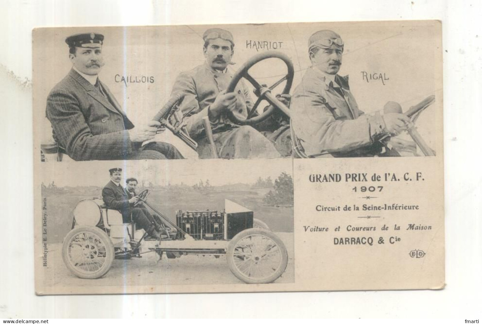 Grand Prix De L'ACF, 1907, Circuit De La Seine Inférieure, Voitures Et Coureurs De La Maison Darracq - Sonstige & Ohne Zuordnung