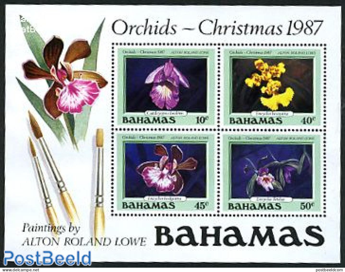 Bahamas 1987 Christmas, Orchids S/s, Mint NH, Nature - Religion - Flowers & Plants - Orchids - Christmas - Noël