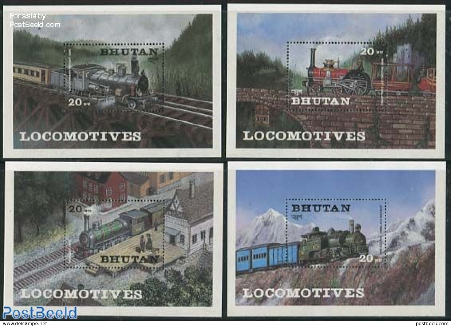 Bhutan 1984 Locomotives 4 S/s, Mint NH, Transport - Railways - Trenes
