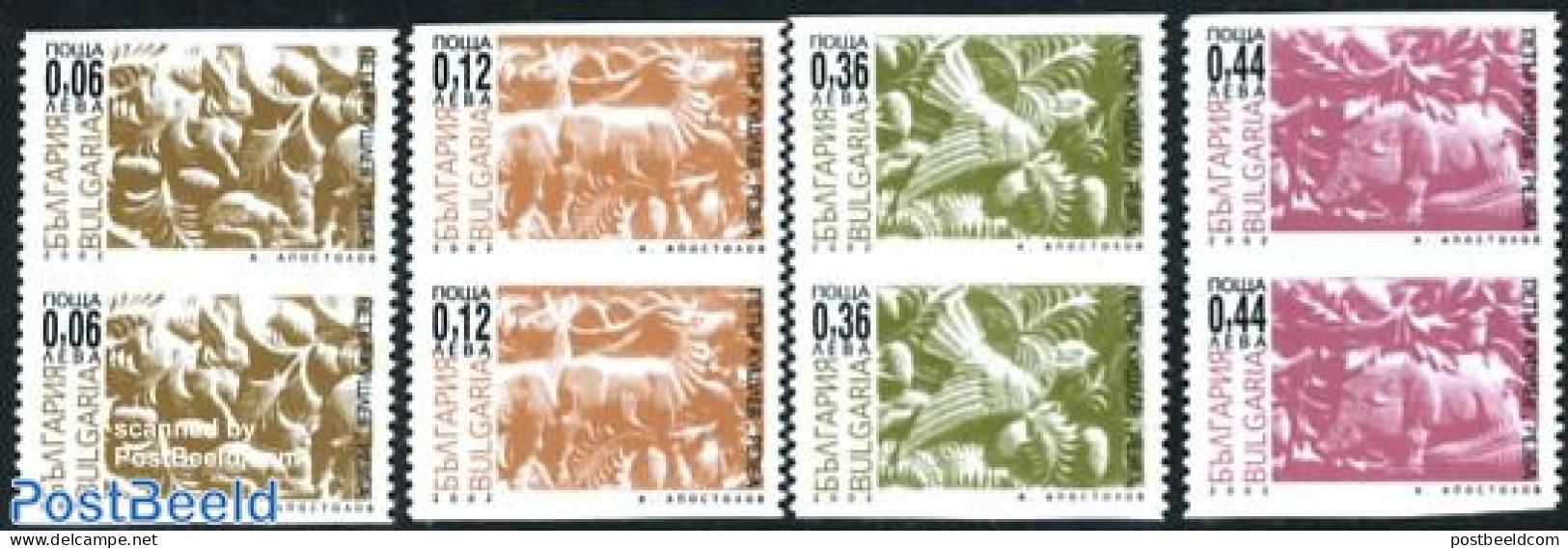 Bulgaria 2008 Wood Carving 4 Pairs (horizontally Imperforated), Mint NH, Nature - Birds - Cattle - Nuevos