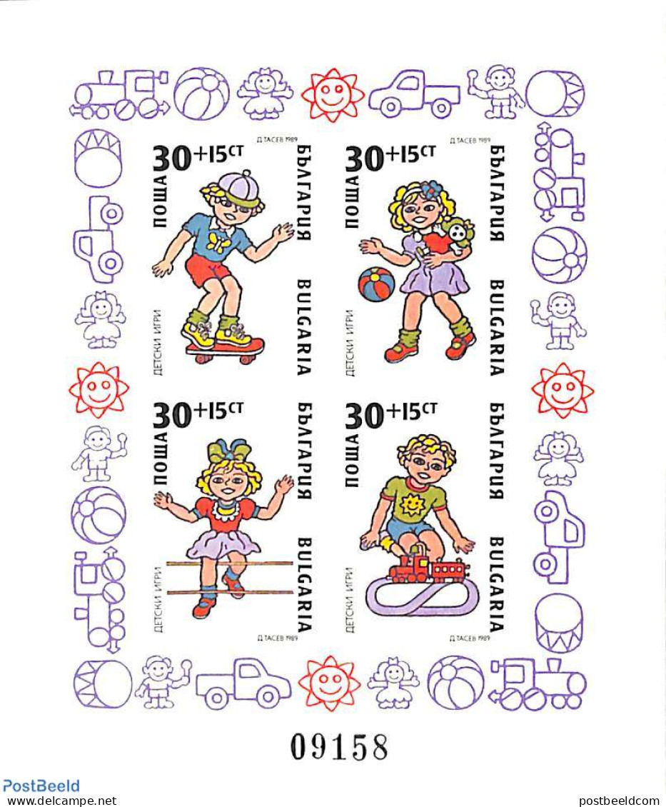 Bulgaria 1989 Children Games Imperforated S/s, Mint NH, Transport - Various - Railways - Toys & Children's Games - Unused Stamps