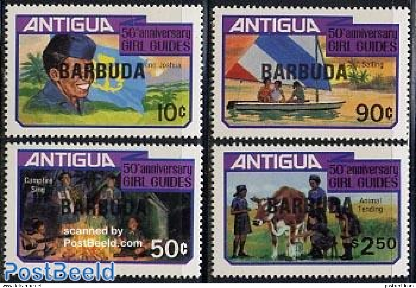 Barbuda 1981 Girl Guides 4v, Mint NH, Nature - Sport - Transport - Cattle - Scouting - Ships And Boats - Schiffe