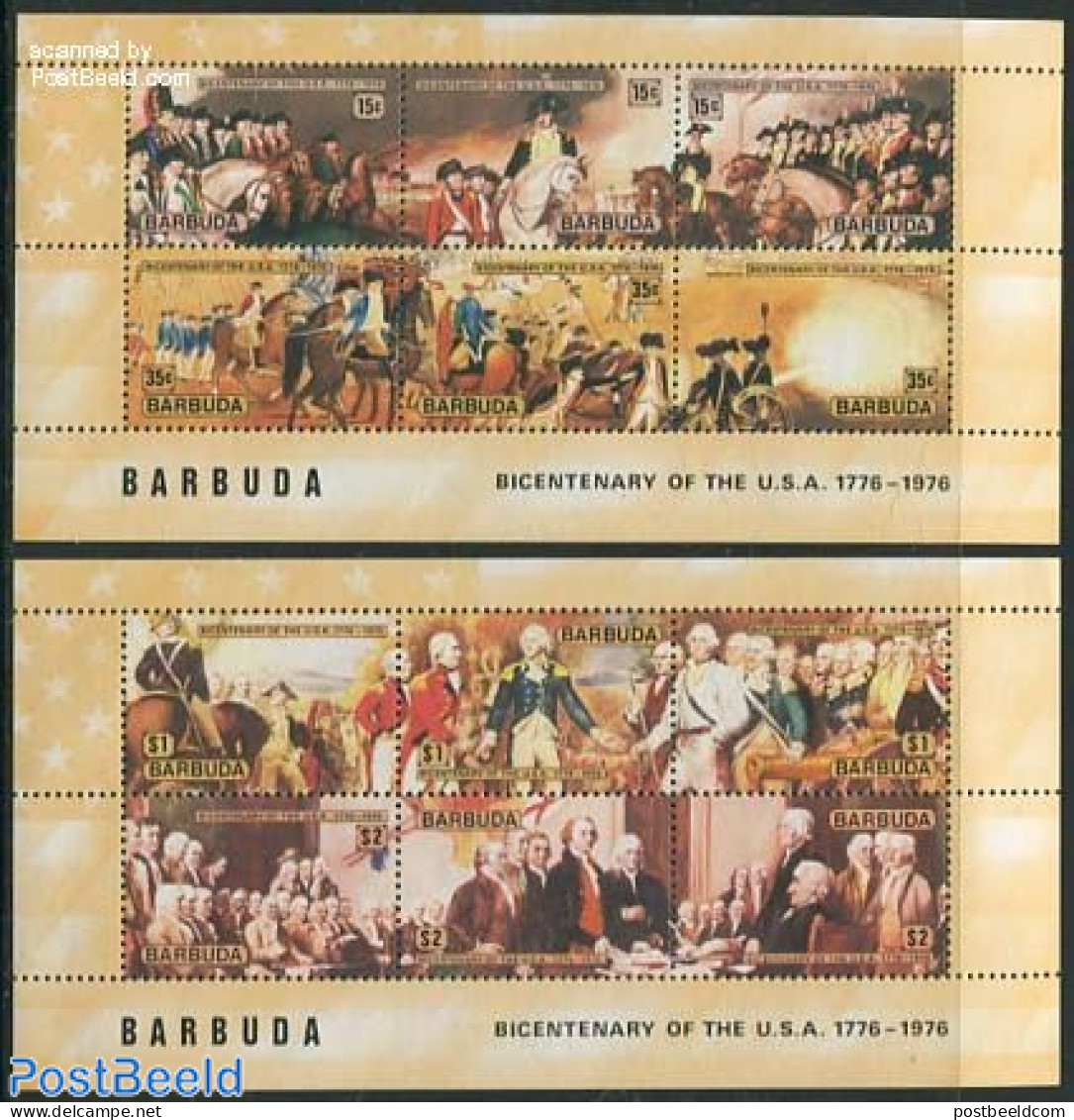 Barbuda 1976 US Bicentenary 2 S/s, Mint NH, History - Nature - US Bicentenary - Horses - Barbuda (...-1981)