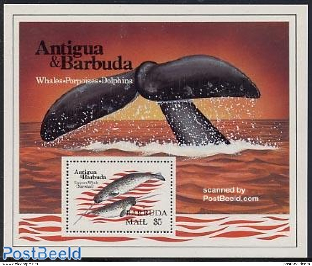Barbuda 1983 Narwhal S/s, Mint NH, Nature - Sea Mammals - Barbuda (...-1981)