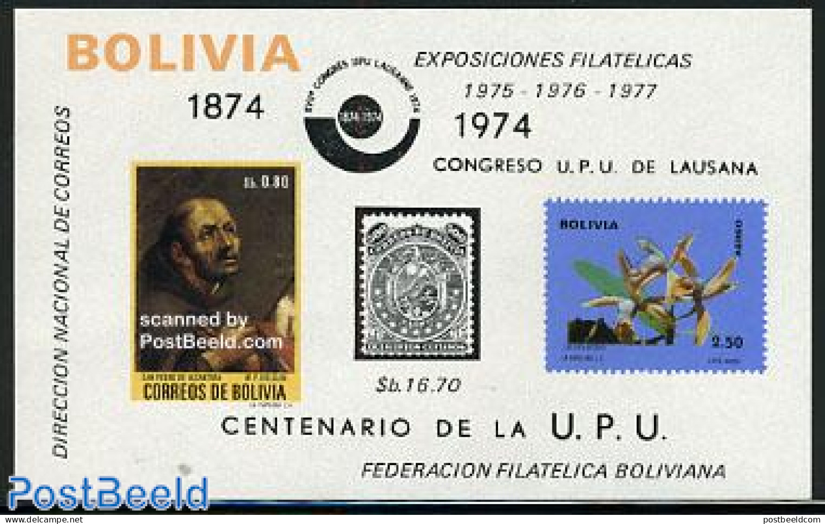 Bolivia 1974 Events S/s, Mint NH, Nature - Orchids - U.P.U. - U.P.U.