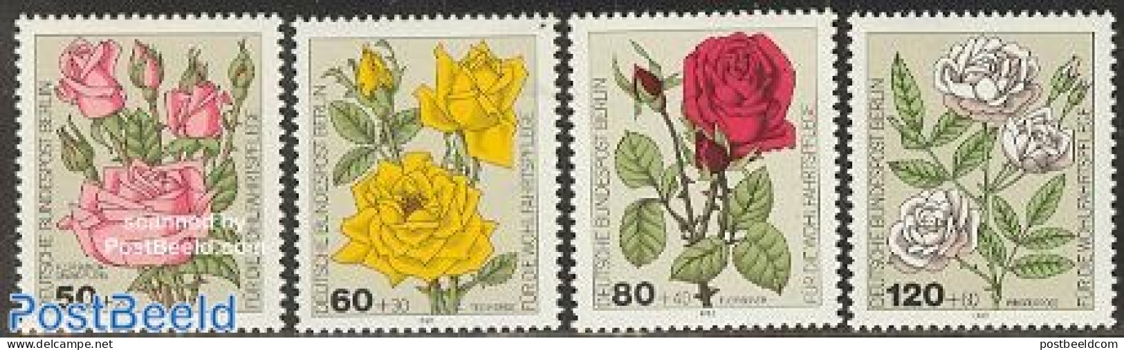 Germany, Berlin 1982 Roses 4v, Mint NH, Nature - Flowers & Plants - Roses - Ungebraucht