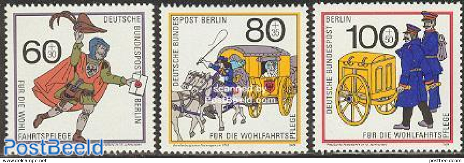 Germany, Berlin 1989 Welfare 3v, Mint NH, Nature - Transport - Horses - Post - Coaches - Ongebruikt