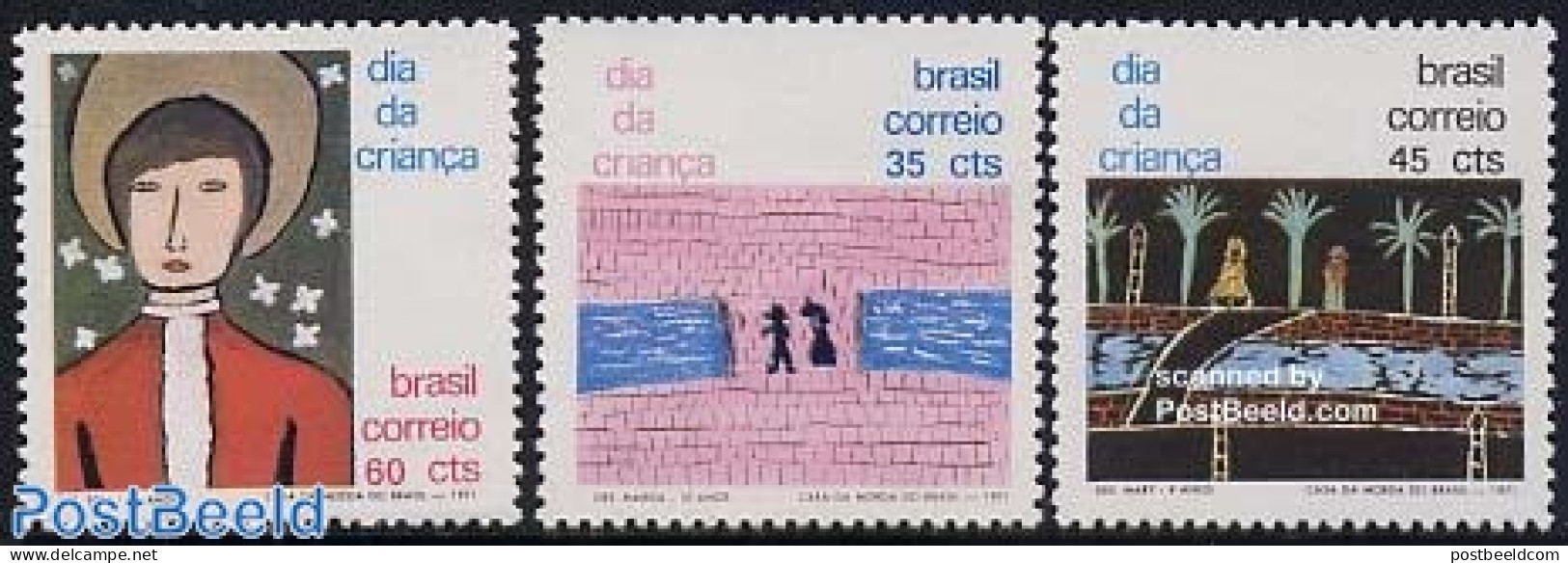 Brazil 1971 Children Day 3v, Mint NH, Art - Children Drawings - Unused Stamps