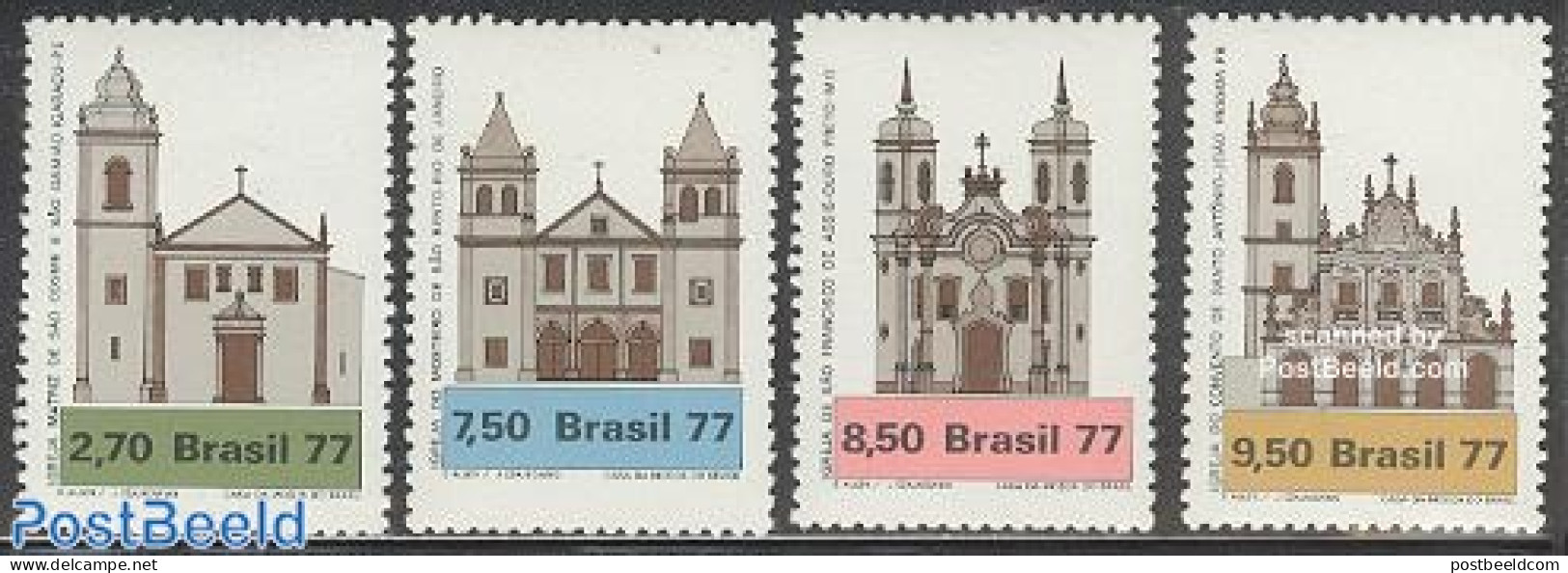 Brazil 1977 Churches 4v, Mint NH, Religion - Churches, Temples, Mosques, Synagogues - Nuovi