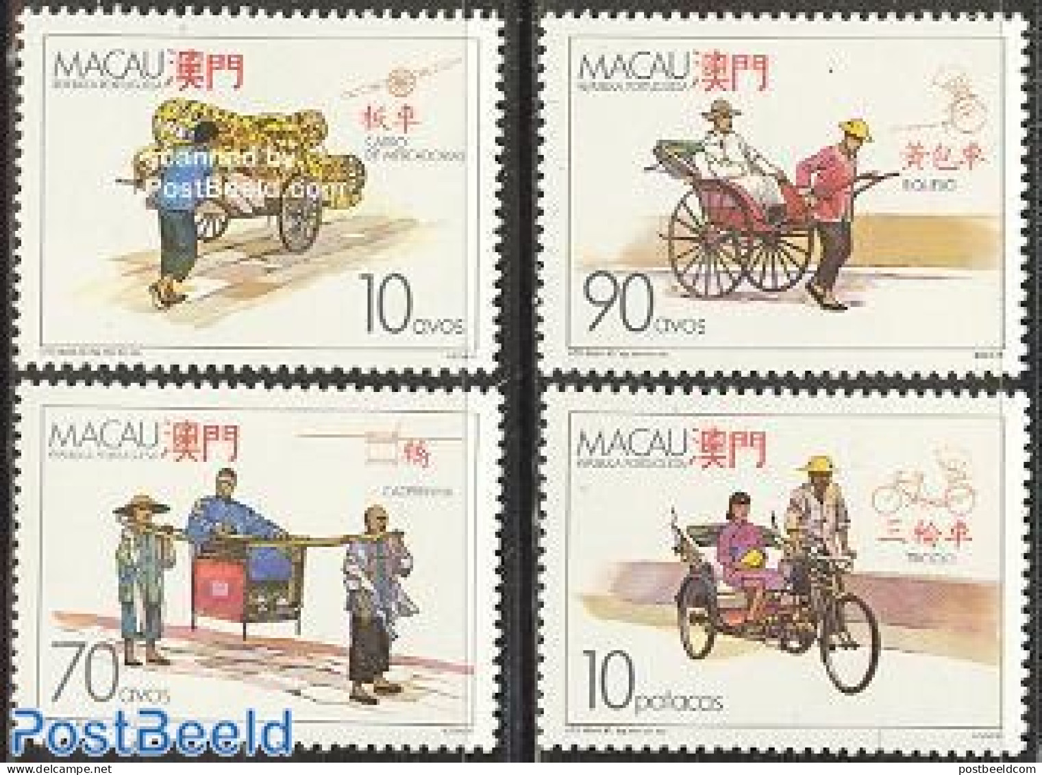 Macao 1987 Tradional Transport 4v, Mint NH, Sport - Various - Cycling - Street Life - Ungebraucht