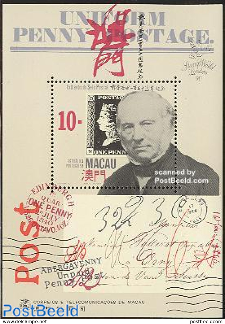 Macao 1990 Black Penny, Sir Rowland Hill S/s, Mint NH, Sir Rowland Hill - Stamps On Stamps - Art - Handwriting And Aut.. - Nuovi