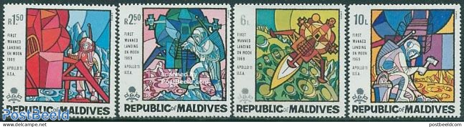 Maldives 1969 Apollo 11 4v, Mint NH, Transport - Space Exploration - Maldive (1965-...)