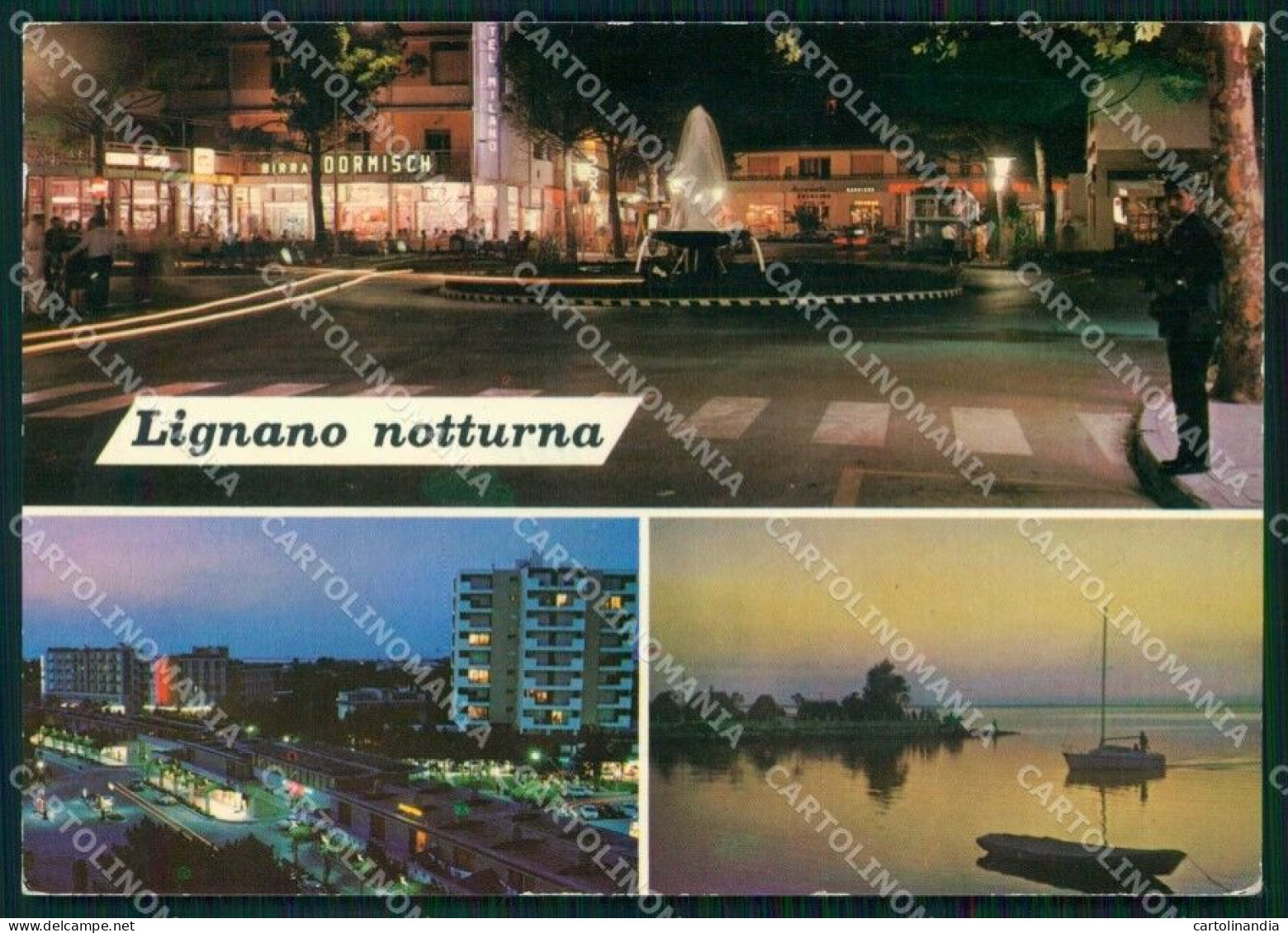 Udine Lignano Sabbiadoro Fontana Barche Notturno FG Foto Cartolina RT4396 - Udine