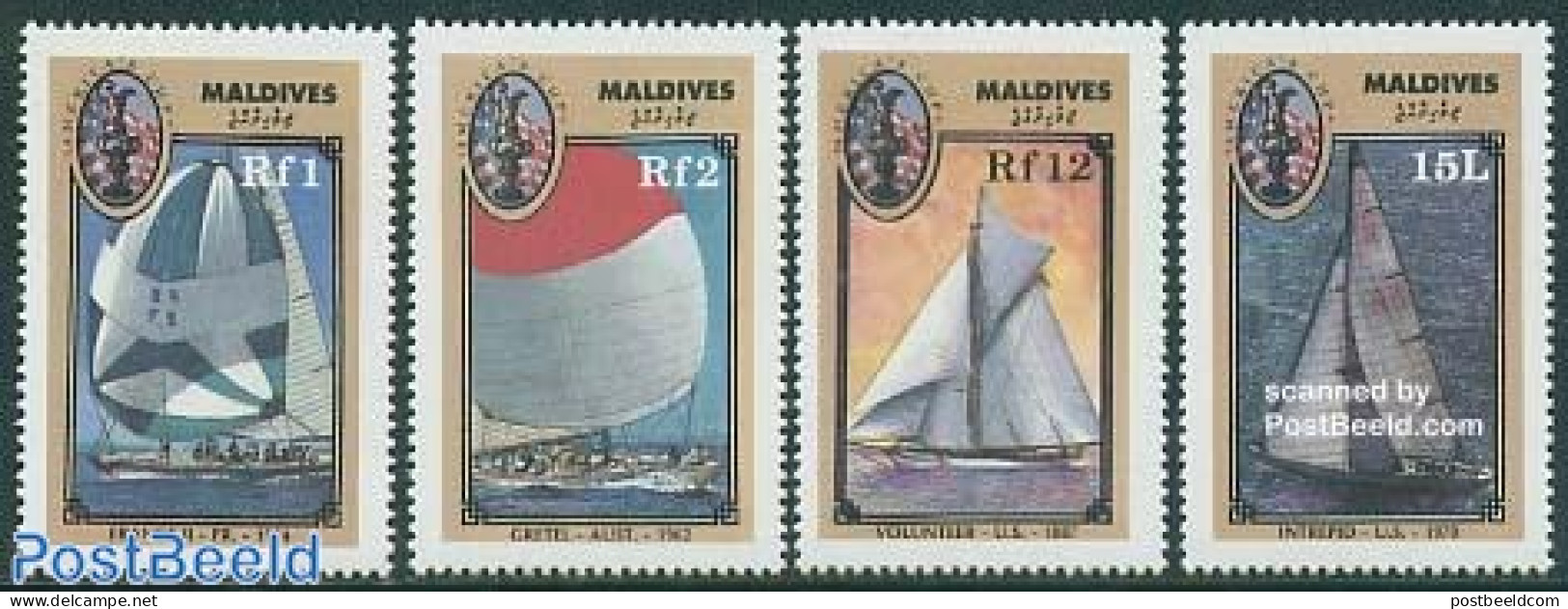 Maldives 1987 Americas Cup 4v, Mint NH, Sport - Transport - Sailing - Sport (other And Mixed) - Ships And Boats - Voile