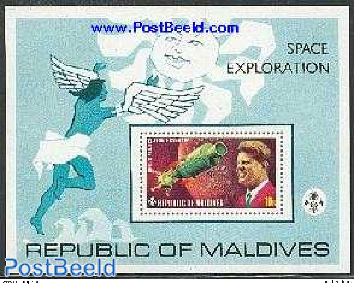 Maldives 1974 Space Explorations S/s, Mint NH, History - Transport - American Presidents - Space Exploration - Maldiven (1965-...)