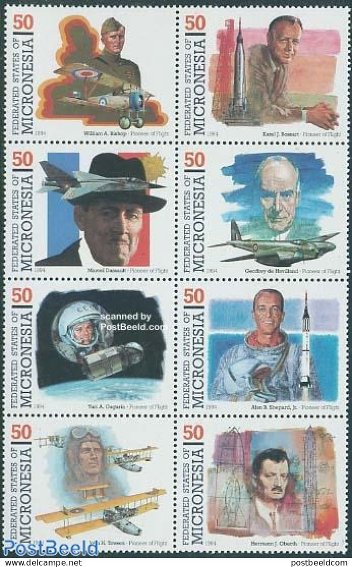 Micronesia 1994 Aviation Pioneers 8v [+++], Mint NH, Transport - Aircraft & Aviation - Space Exploration - Vliegtuigen