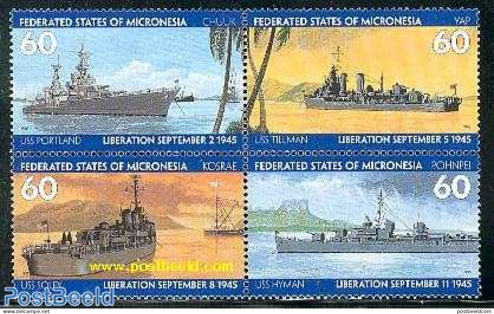 Micronesia 1995 End Of World War II 4v [+], Mint NH, History - Transport - World War II - Ships And Boats - Seconda Guerra Mondiale