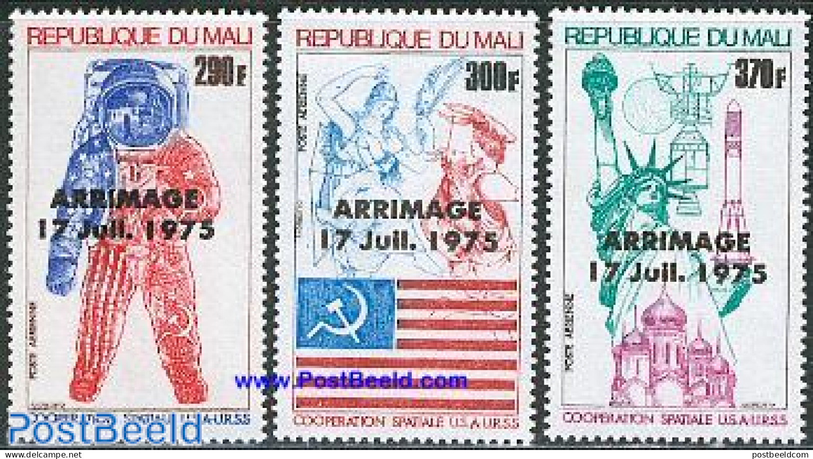 Mali 1975 Apollo-Soyuz Overprints 3v, Mint NH, Transport - Space Exploration - Mali (1959-...)