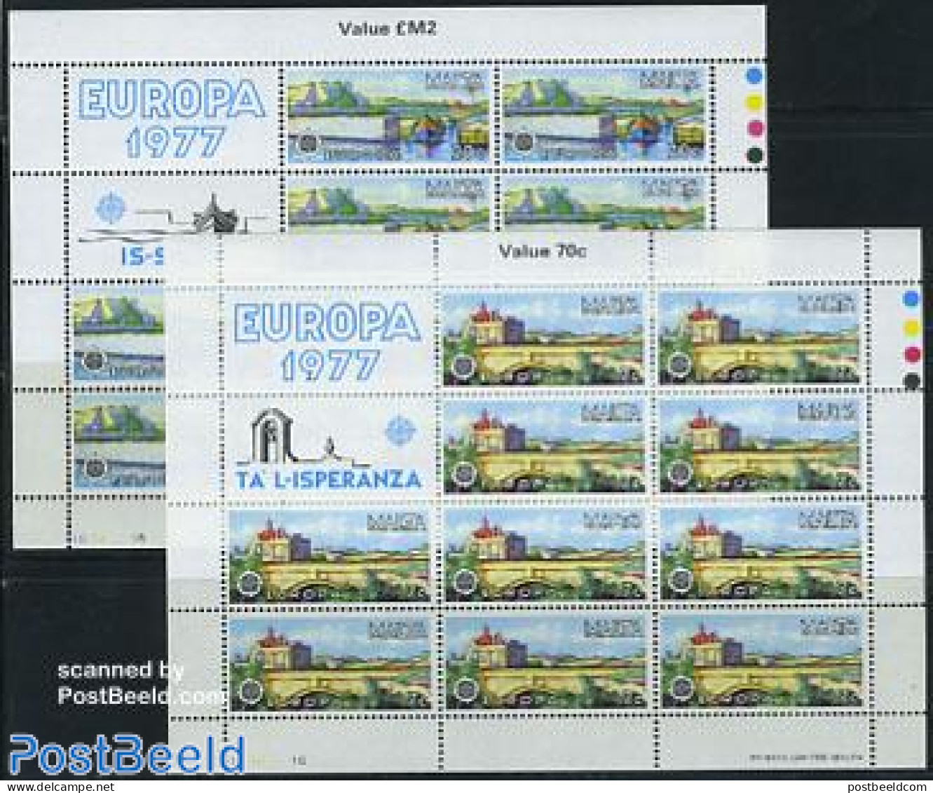 Malta 1977 Europa 2 M/ss, Mint NH, History - Transport - Europa (cept) - Ships And Boats - Art - Bridges And Tunnels - Schiffe