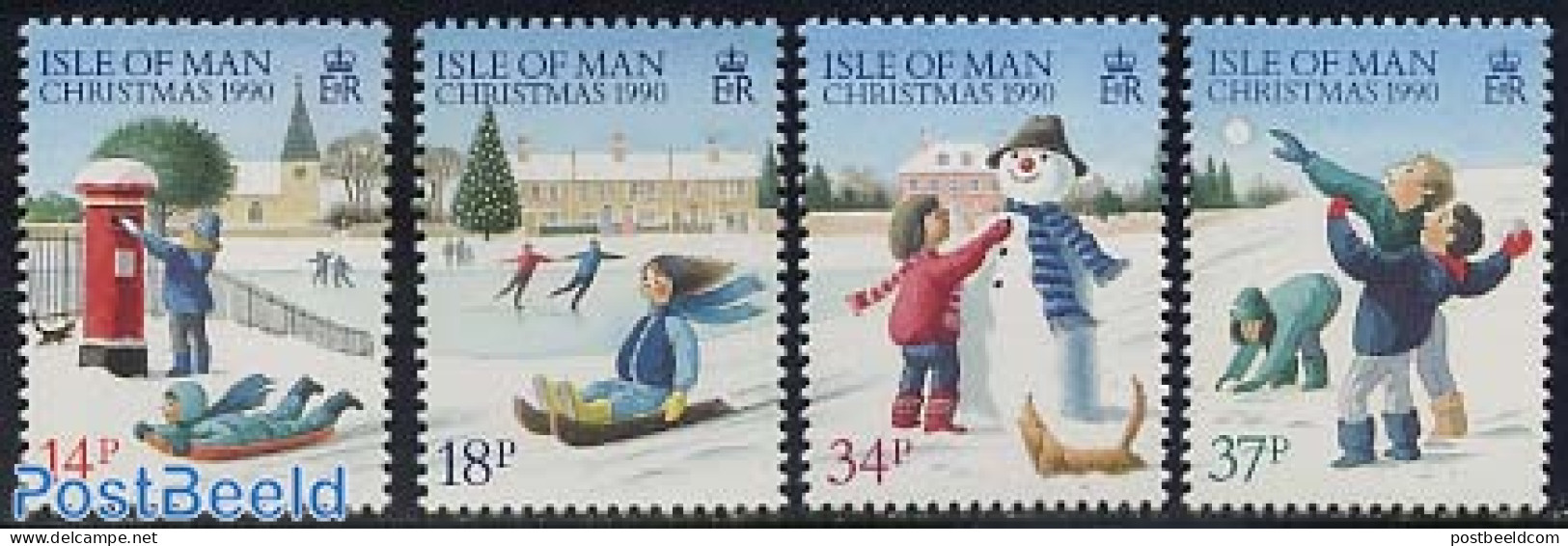 Isle Of Man 1990 Christmas 4v, Mint NH, Nature - Religion - Cats - Dogs - Christmas - Noël