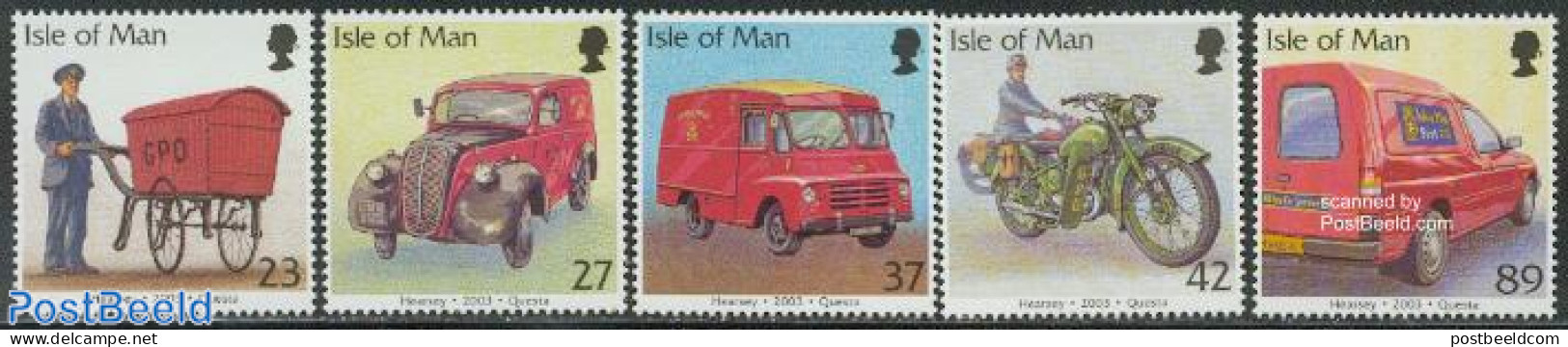 Isle Of Man 2003 Postal Transport 5v, Mint NH, Transport - Post - Automobiles - Motorcycles - Posta