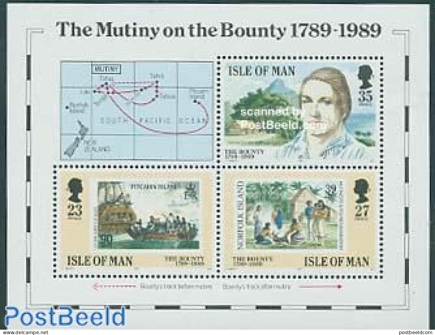 Isle Of Man 1989 Mutiny On The Bounty S/s, Mint NH, Transport - Various - Stamps On Stamps - Ships And Boats - Joint I.. - Sellos Sobre Sellos
