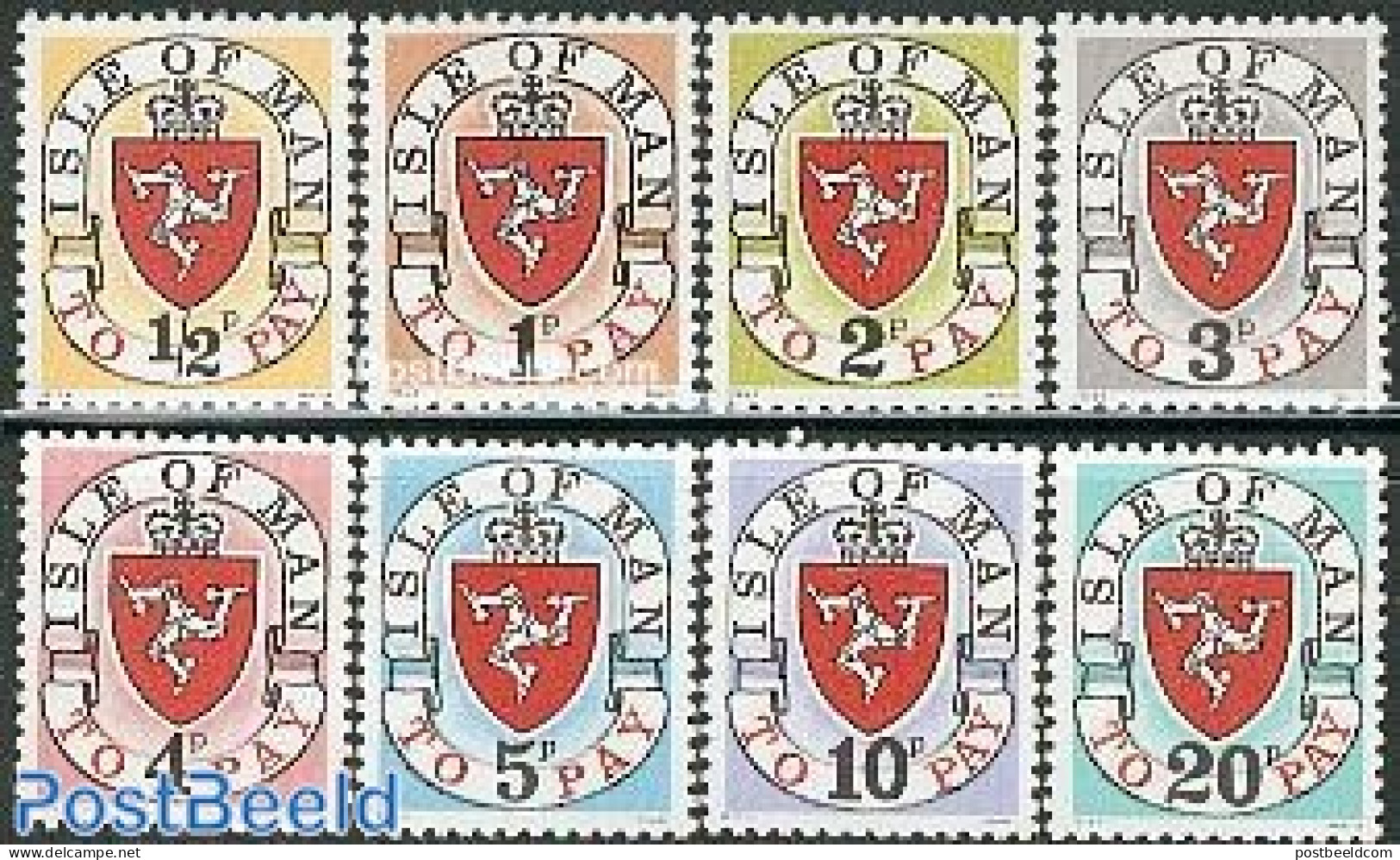Isle Of Man 1973 Postage Due 8v (1973A), Mint NH, History - Coat Of Arms - Man (Eiland)