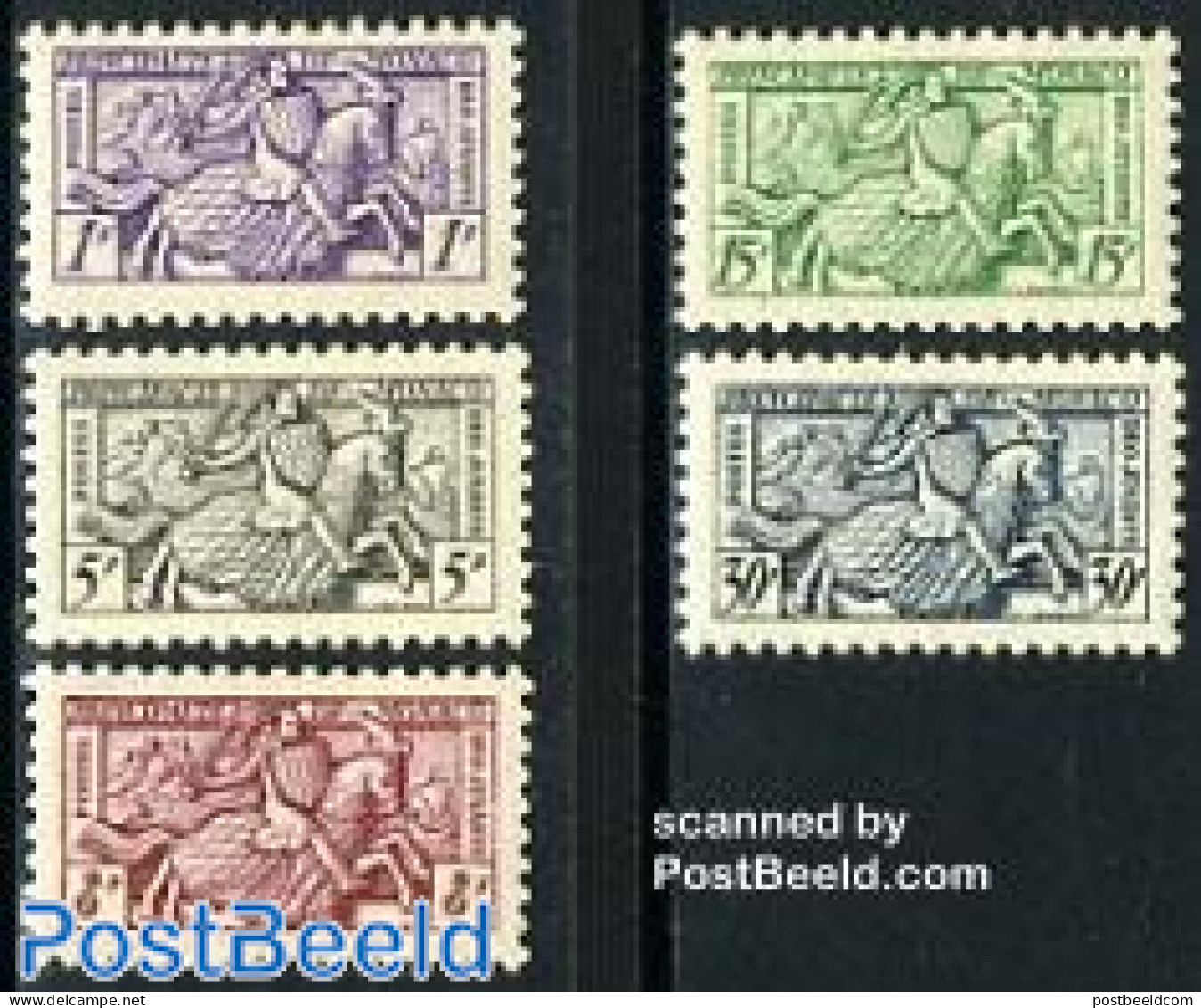 Monaco 1951 Seal Of Prince 5v, Mint NH, History - Nature - Knights - Horses - Ongebruikt
