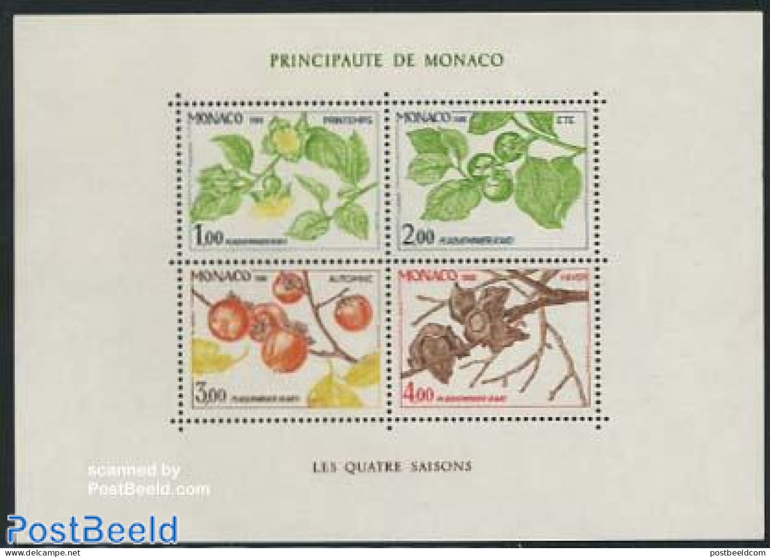 Monaco 1981 Four Seasons S/s, Mint NH, Nature - Flowers & Plants - Fruit - Trees & Forests - Neufs