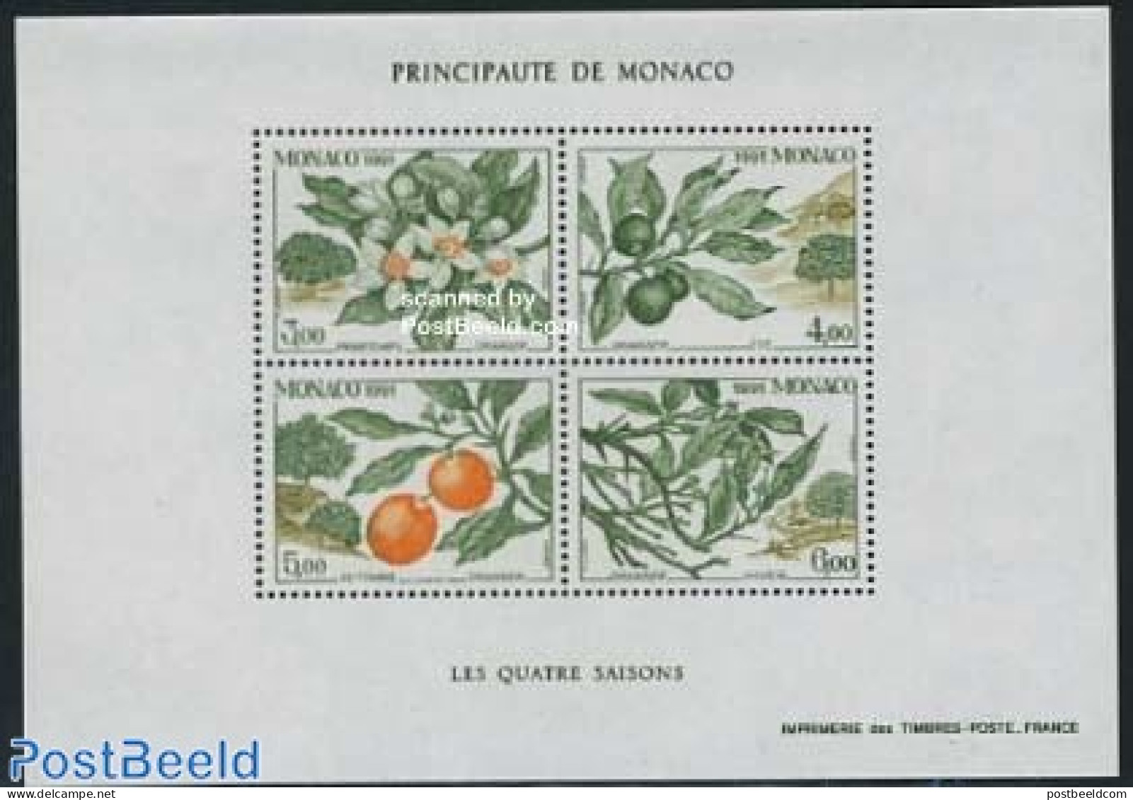 Monaco 1991 Four Seasons S/s, Mint NH, Nature - Flowers & Plants - Unused Stamps