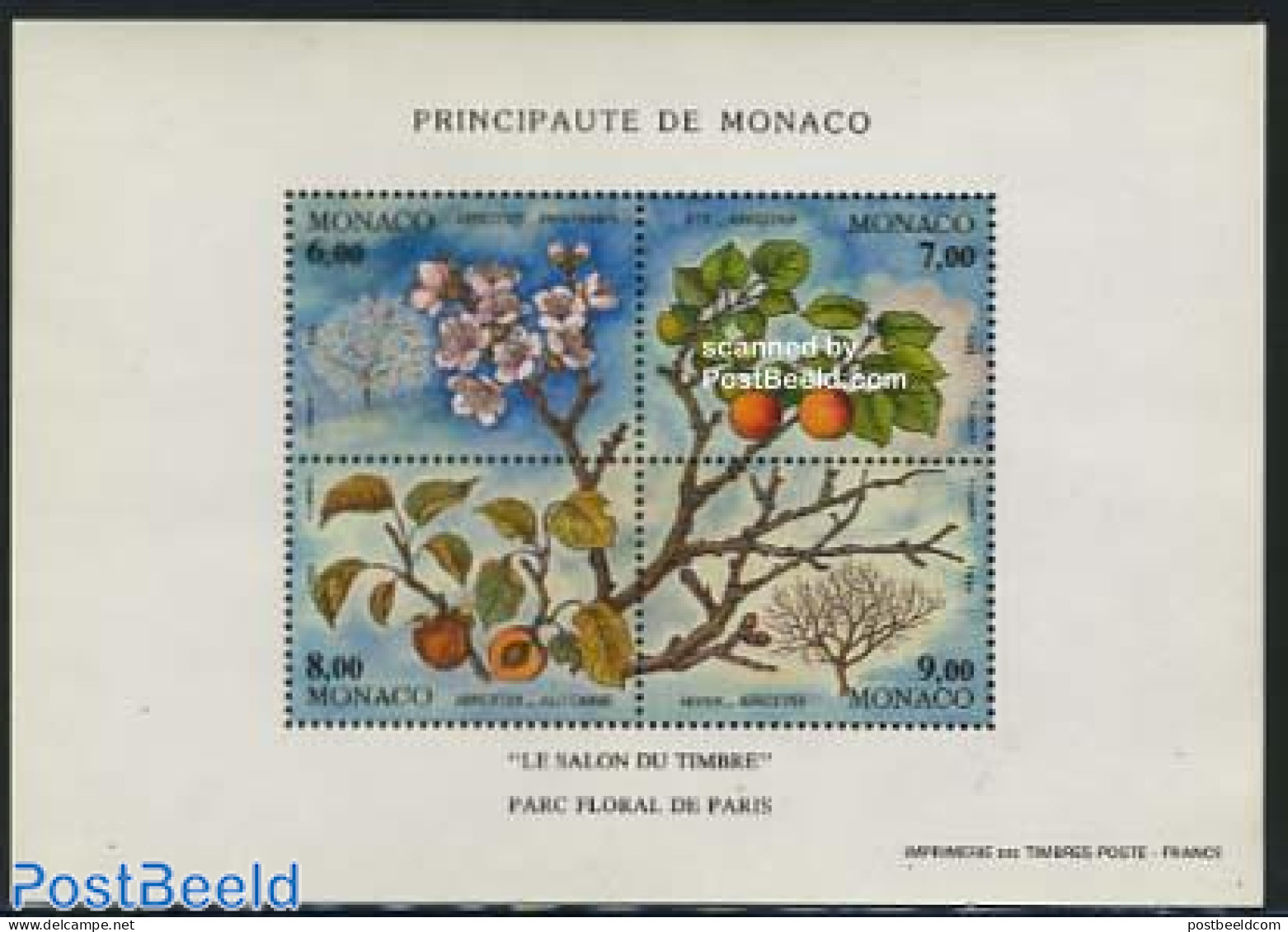 Monaco 1994 Four Seasons S/s, Mint NH, Nature - Flowers & Plants - Fruit - Trees & Forests - Nuevos