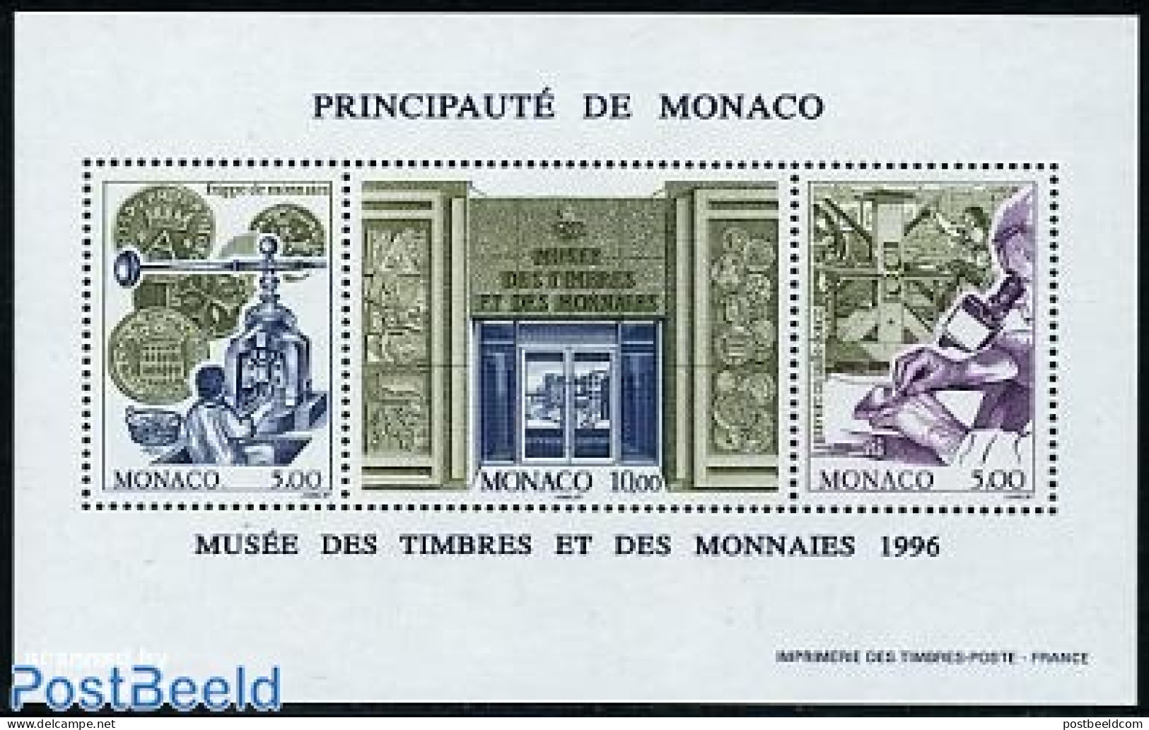 Monaco 1996 Stamp & Coin Museum S/s, Mint NH, Various - Money On Stamps - Art - Museums - Printing - Ongebruikt