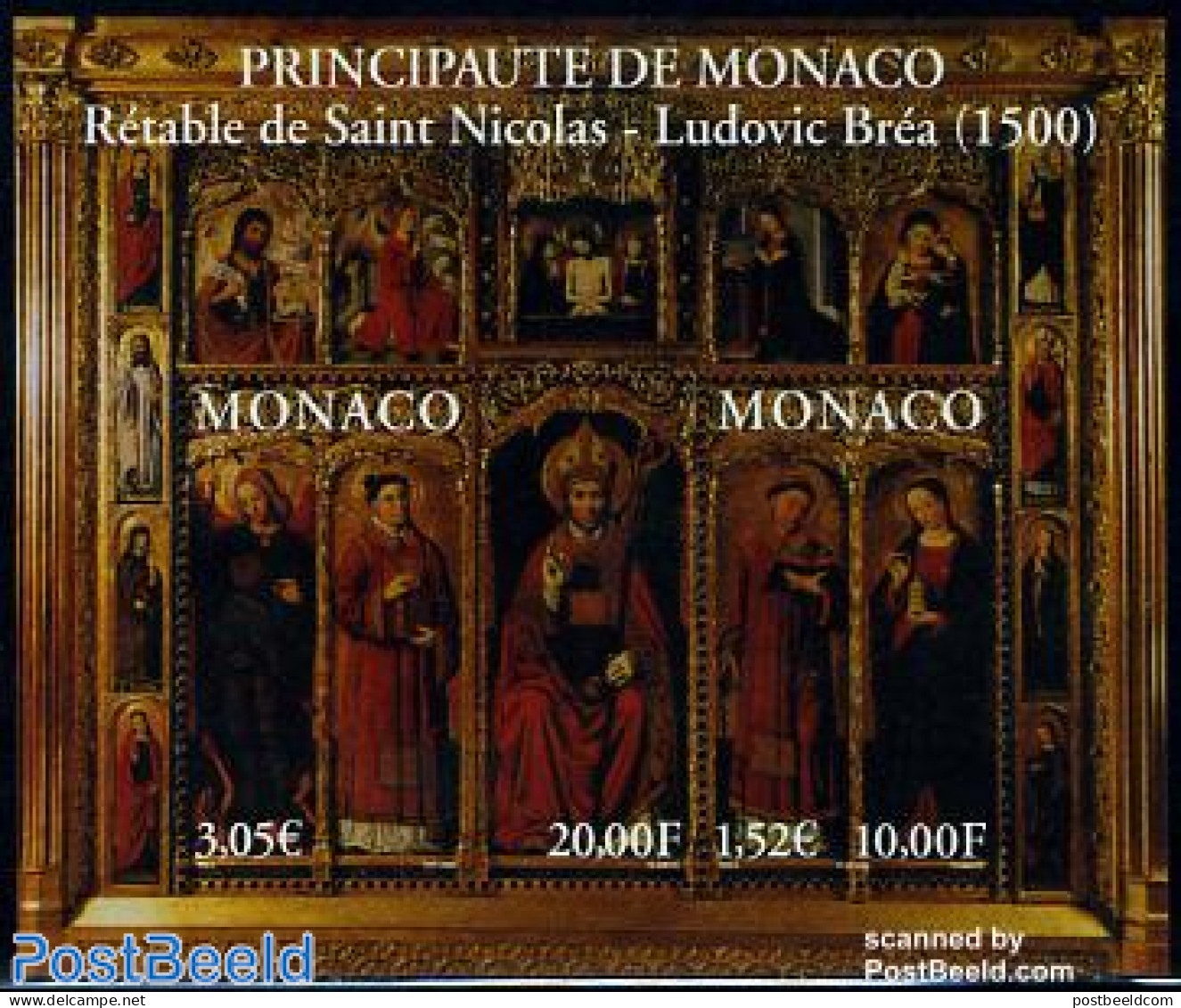 Monaco 2000 Brea Triptychon S/s, Mint NH, Religion - Religion - Saint Nicholas - Art - Paintings - Unused Stamps