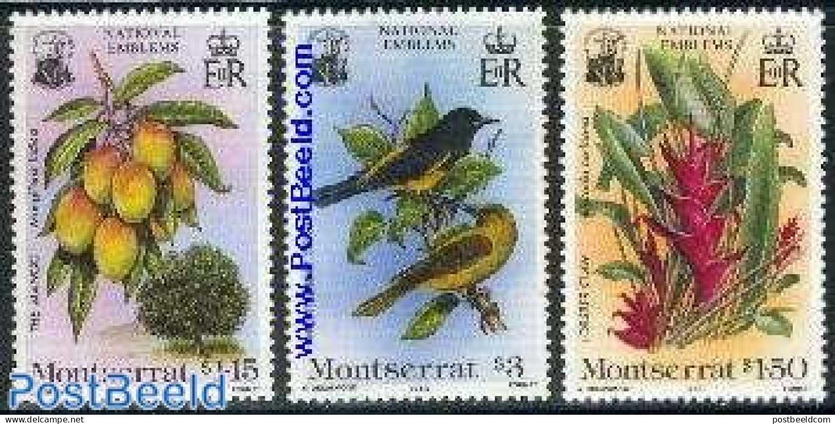 Montserrat 1985 National Symbols 3v, Mint NH, Nature - Birds - Flowers & Plants - Fruit - Fruit