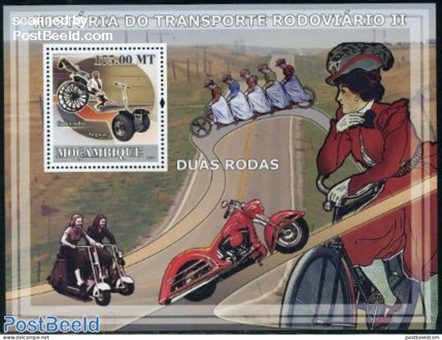 Mozambique 2009 Transport History S/s, Mint NH, Transport - Coaches - Motorcycles - Stage-Coaches