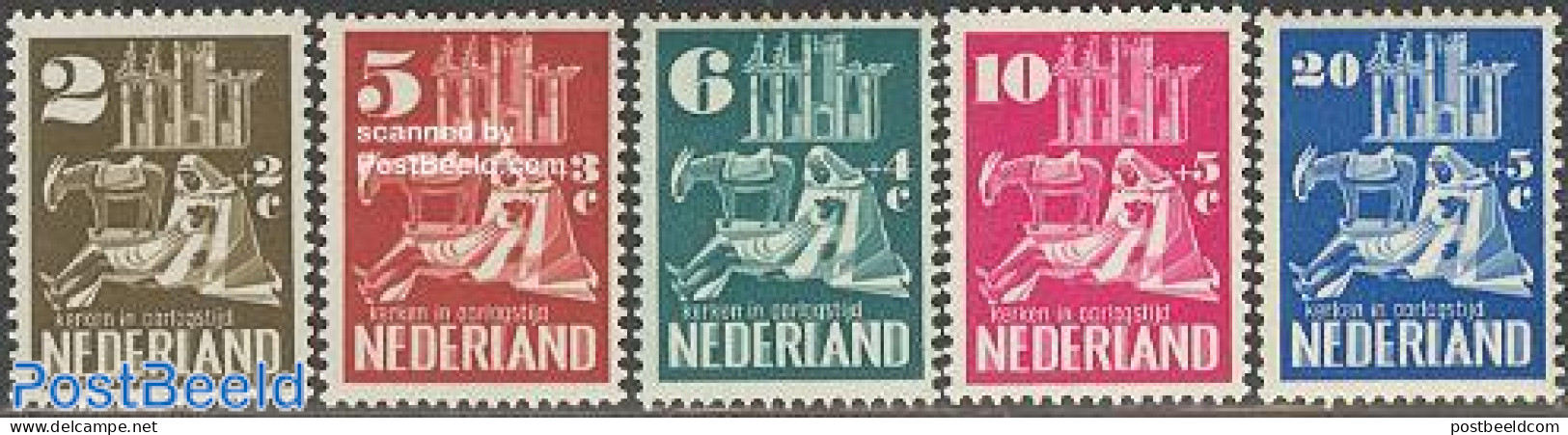 Netherlands 1950 Churches Reconstruction 5v, Mint NH, Nature - Religion - Animals (others & Mixed) - Churches, Temples.. - Ungebraucht