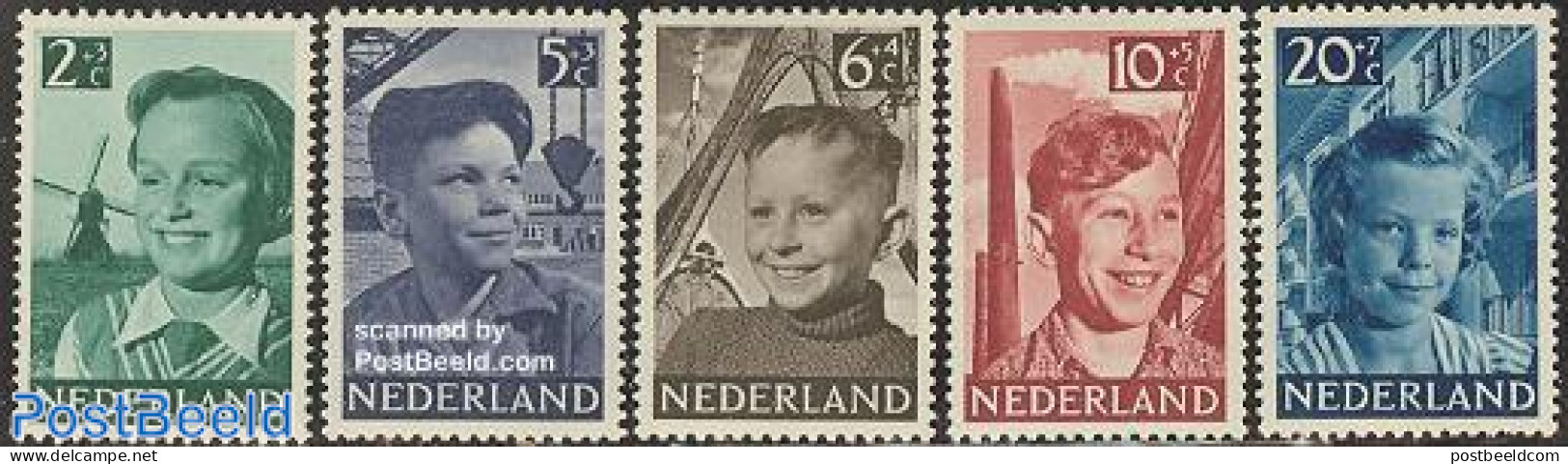 Netherlands 1951 Child Welfare 5v, Mint NH, Nature - Various - Fishing - Industry - Mills (Wind & Water) - Nuovi