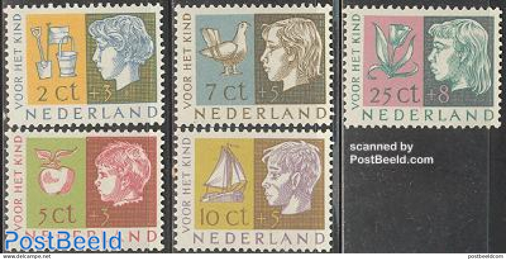 Netherlands 1953 Child Welfare 5v, Mint NH, Nature - Transport - Birds - Flowers & Plants - Fruit - Ships And Boats - Neufs