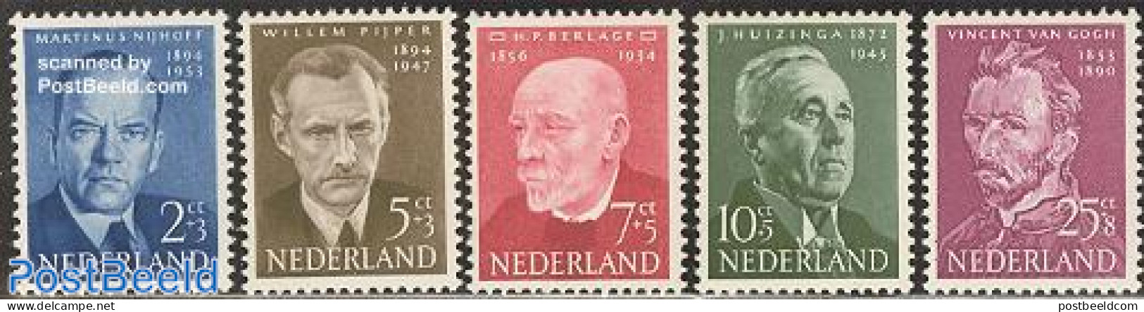 Netherlands 1954 Famous Persons 5v, Mint NH, Performance Art - Music - Art - Authors - Self Portraits - Vincent Van Gogh - Unused Stamps