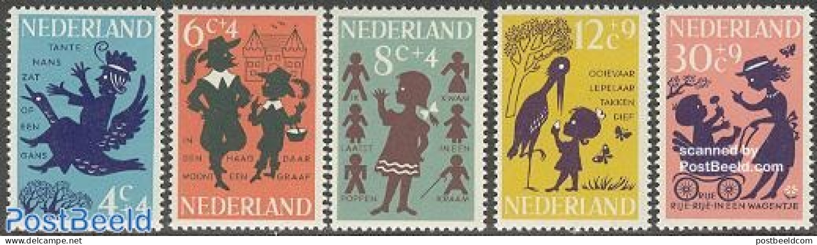 Netherlands 1963 Children Songs 5v, Mint NH, Nature - Performance Art - Butterflies - Ducks - Music - Ungebraucht