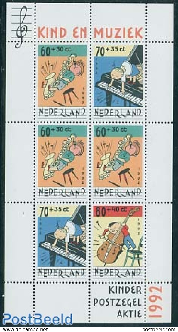 Netherlands 1992 Child Welfare, Music, Comics S/s, Mint NH, Performance Art - Music - Musical Instruments - Art - Chil.. - Unused Stamps