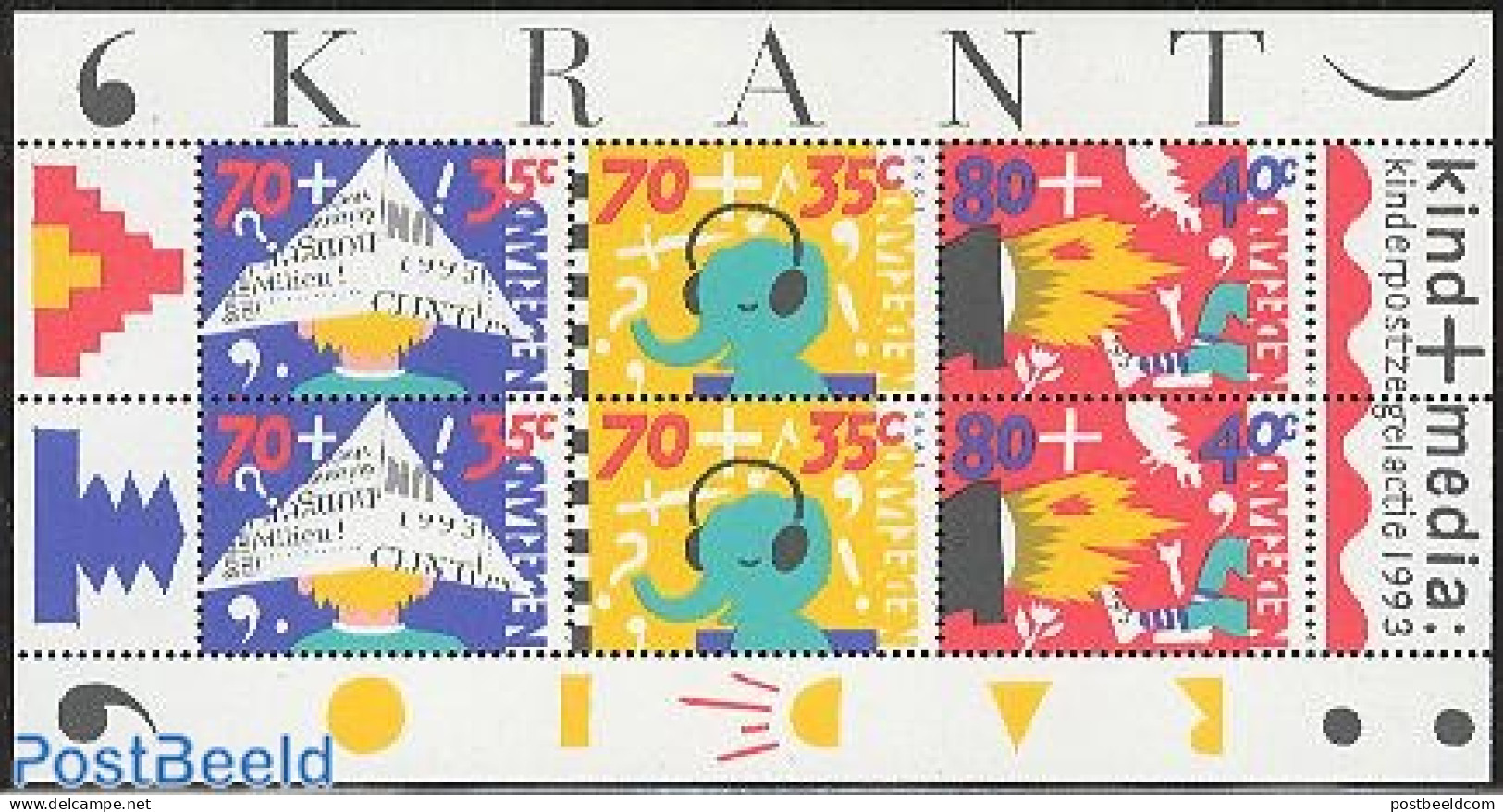 Netherlands 1993 Child Welfare S/s, Mint NH, History - Nature - Performance Art - Newspapers & Journalism - Elephants .. - Unused Stamps