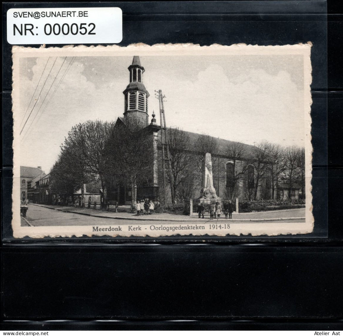 Postkaart: Meerdonk. Kerk - Oorlogsgedenkteken 1914-18 Achterzijde - Beschadiging Door Verwijdering Uit Album - Sint-Gillis-Waas