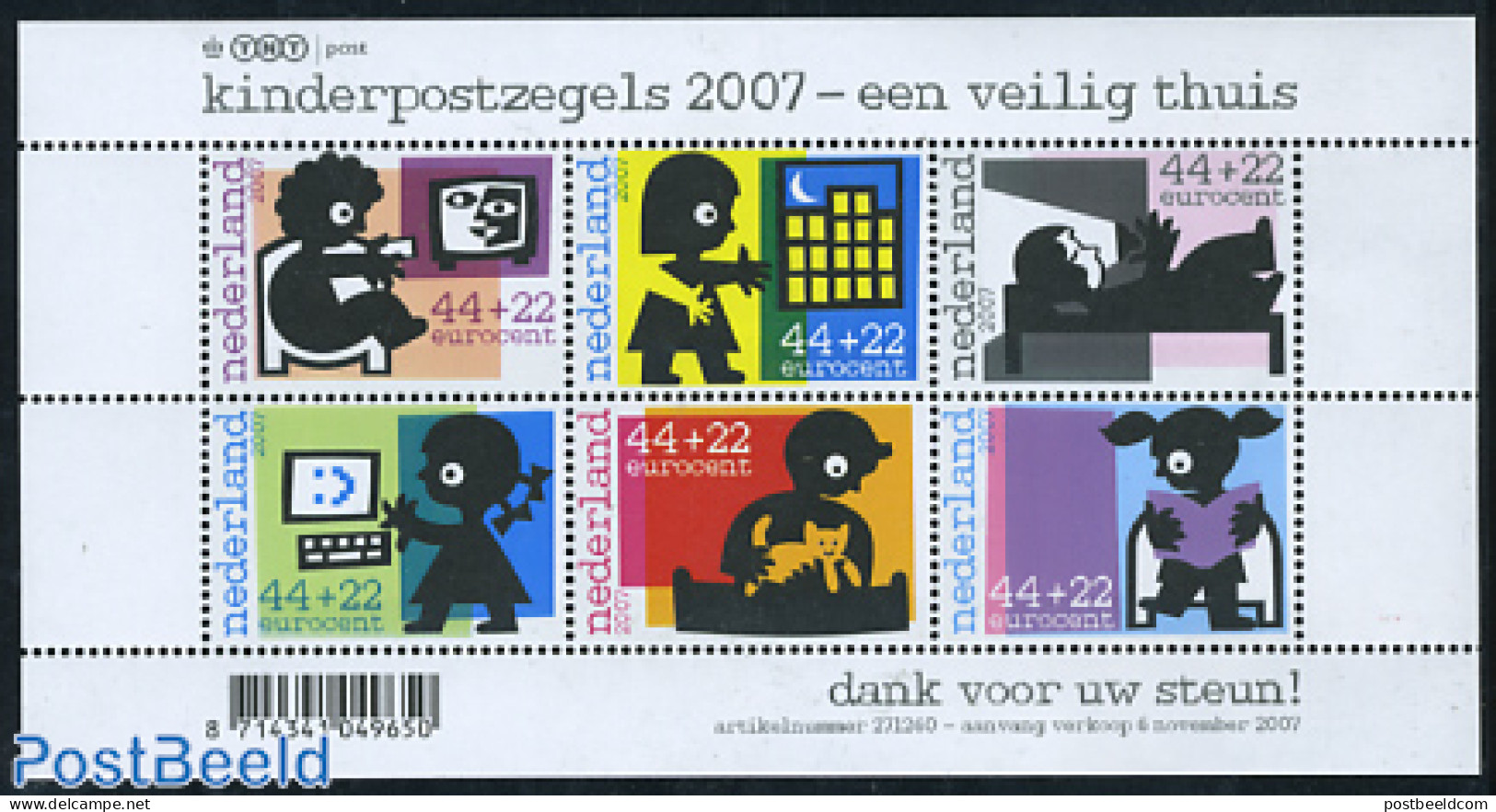 Netherlands 2007 Child Welfare 6v M/s, Mint NH, Nature - Cats - Unused Stamps