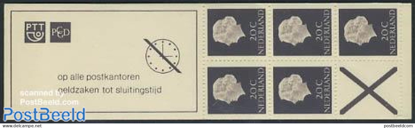 Netherlands 1968 5x20c Booklet, Normal Paper, Text: Op Alle Postkan, Mint NH, Stamp Booklets - Nuevos