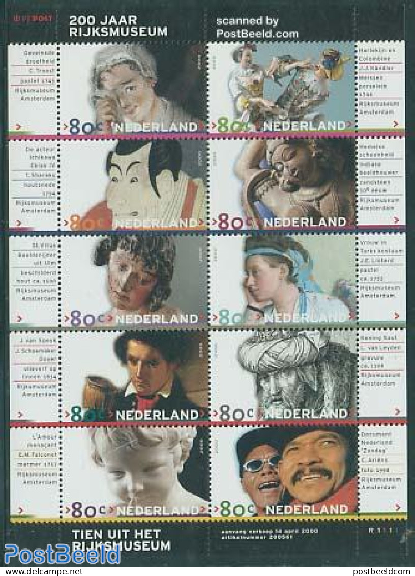 Netherlands 2000 200 Years Rijksmuseum 10v M/s, Mint NH, Art - Museums - Paintings - Sculpture - Nuevos