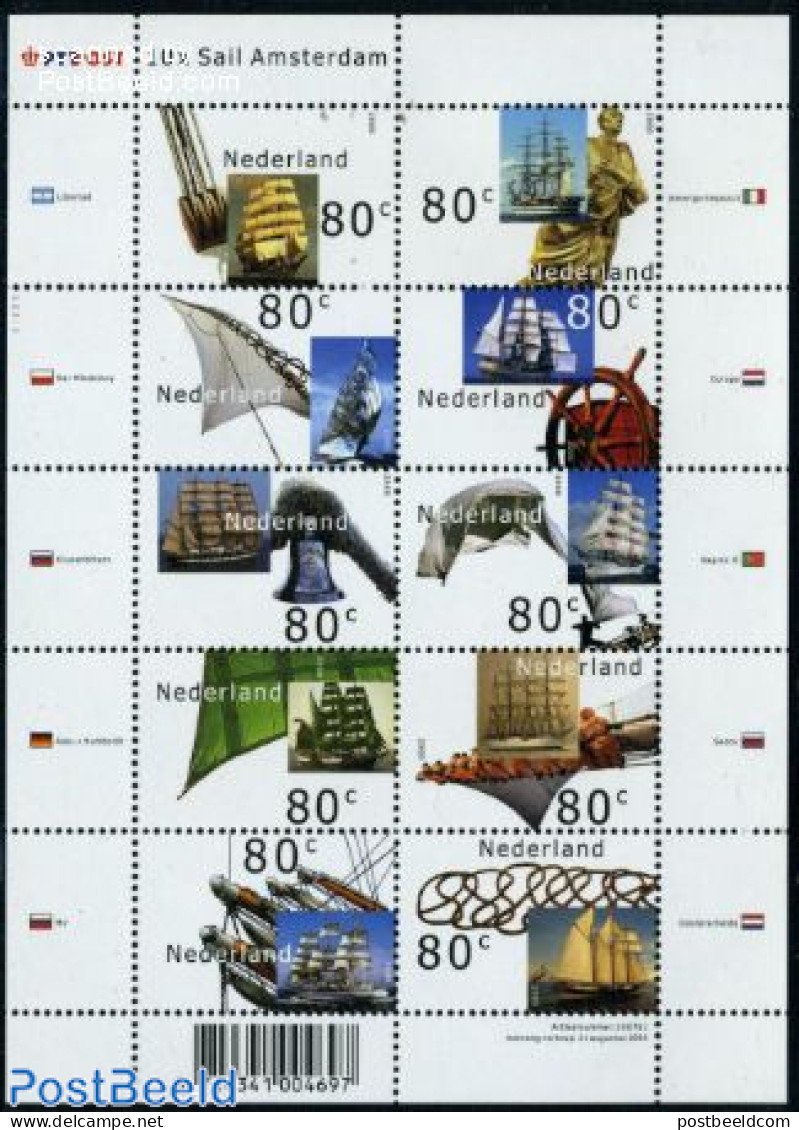 Netherlands 2000 Sail 2000 10v M/s, Mint NH, Transport - Ships And Boats - Neufs