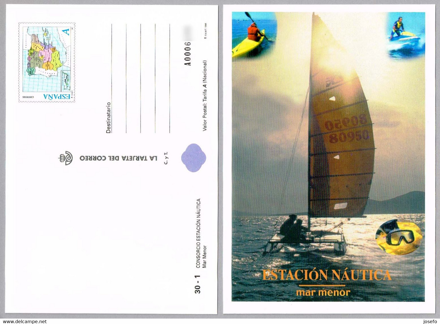 Consorcio ESTACION NAUTICA Del MAR MENOR, Murcia - La Tarjeta Del Correo 1998 - Voile